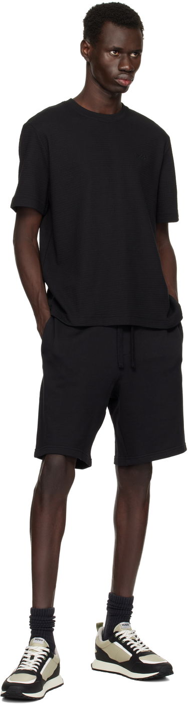 Tričko BOSS Hugo Waffle-Structured Logo Embroidered T-Shirt Čierna | 50532011, 3