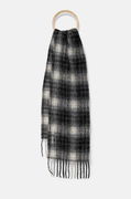 Samsoe Samsoe Checked Wool Scarf with Fringed Ends and Wooden Ring