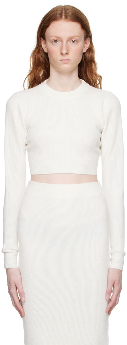 Crop Top BOSS Ribbed Knit Crop Sweater Biela | 50482407 10246252, 0