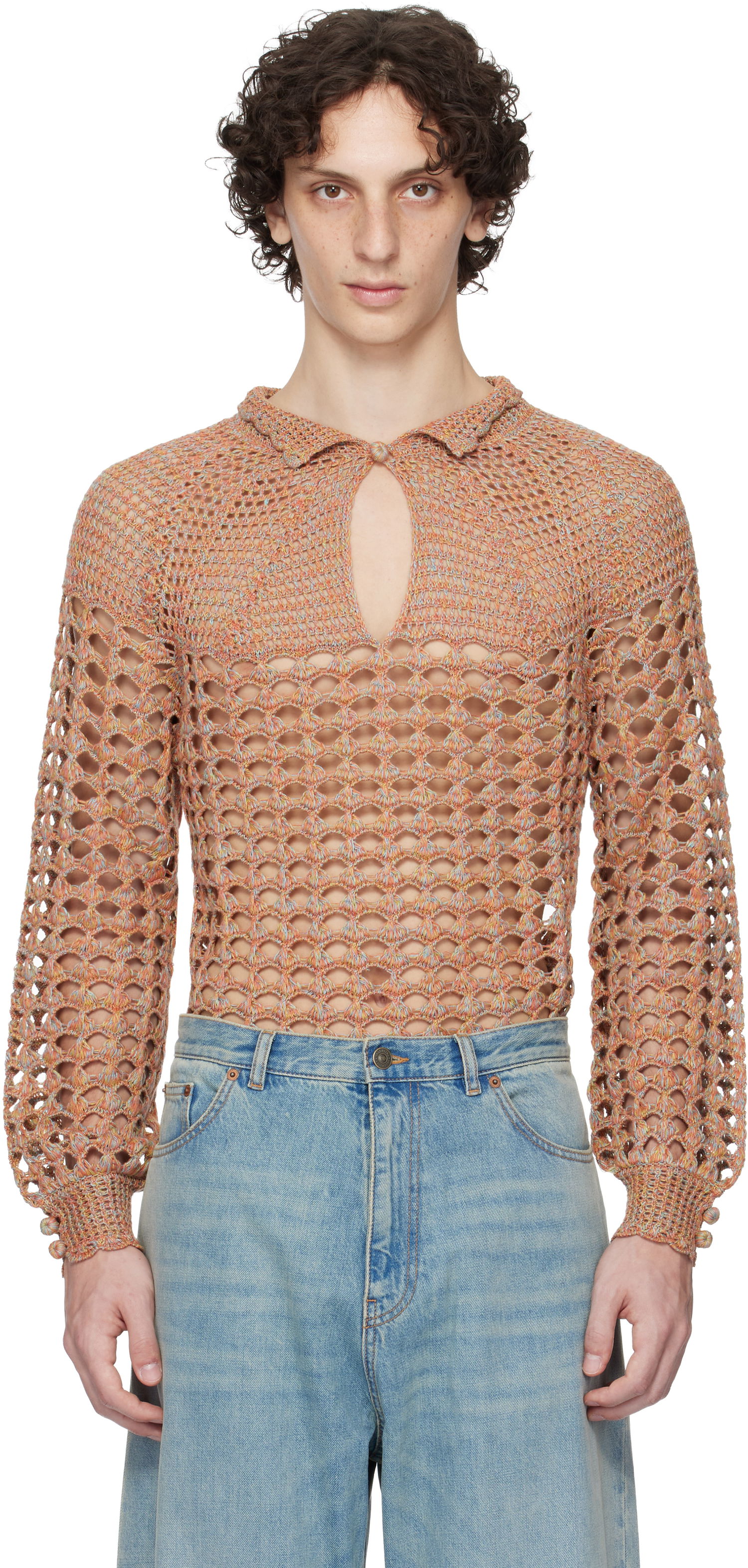 Sveter Valentino Valentino Cotton & Linen Knit Polo Sweater Oranžová | 6V0KC34AAUTAH2, 0