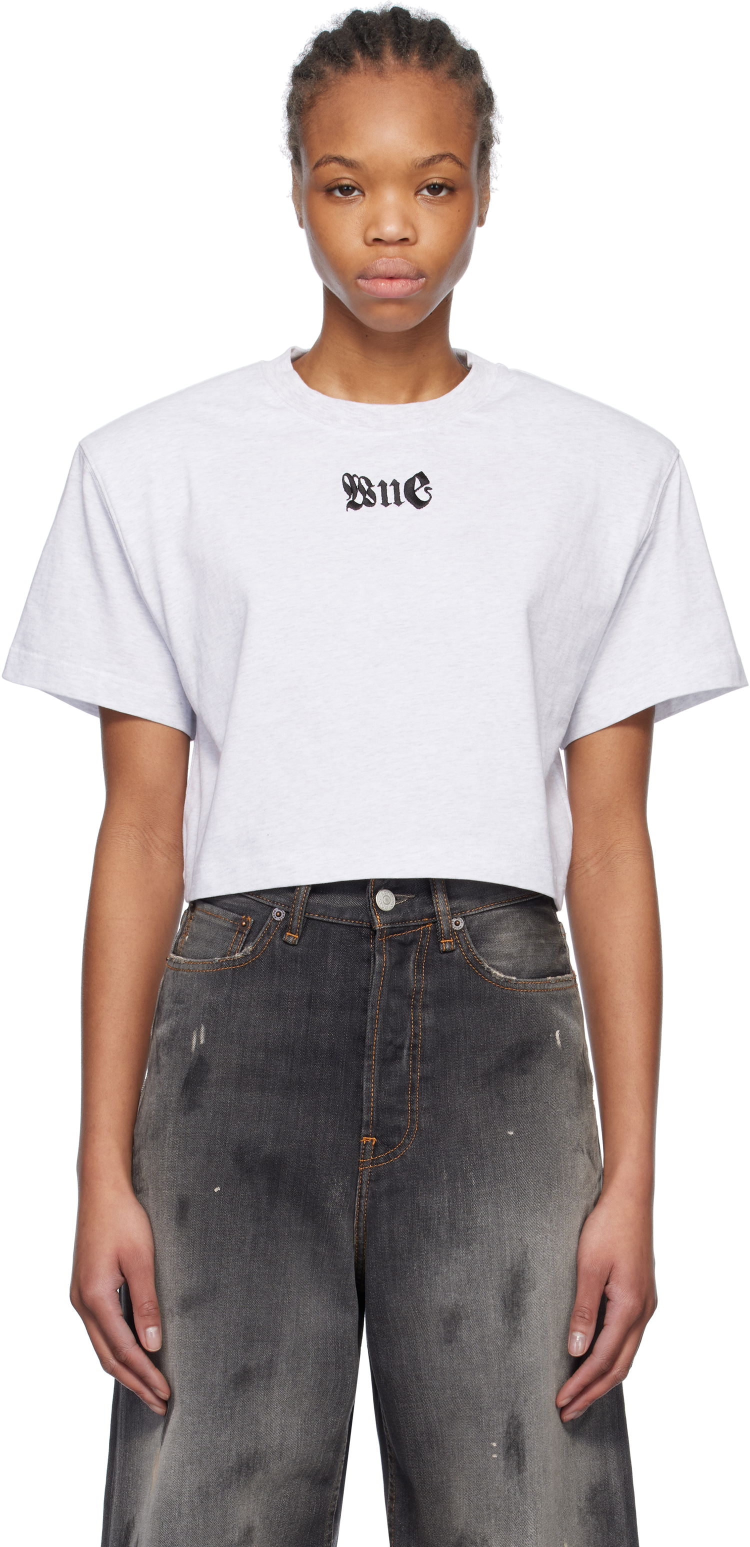 Crop Top We11done We11done Cropped T-Shirt with Shoulder Pads Šedá | WD-TT0-25-712-W-GY, 0