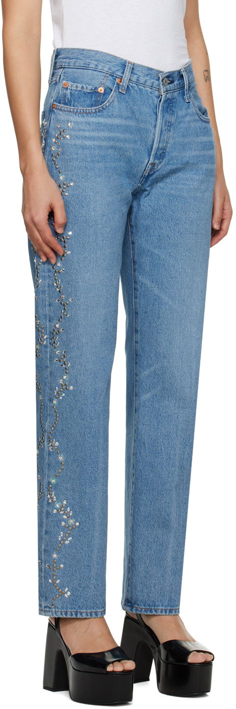Džínsy Anna Sui Exclusive Embroidered Straight Leg Jeans Modrá | 0123F40, 1