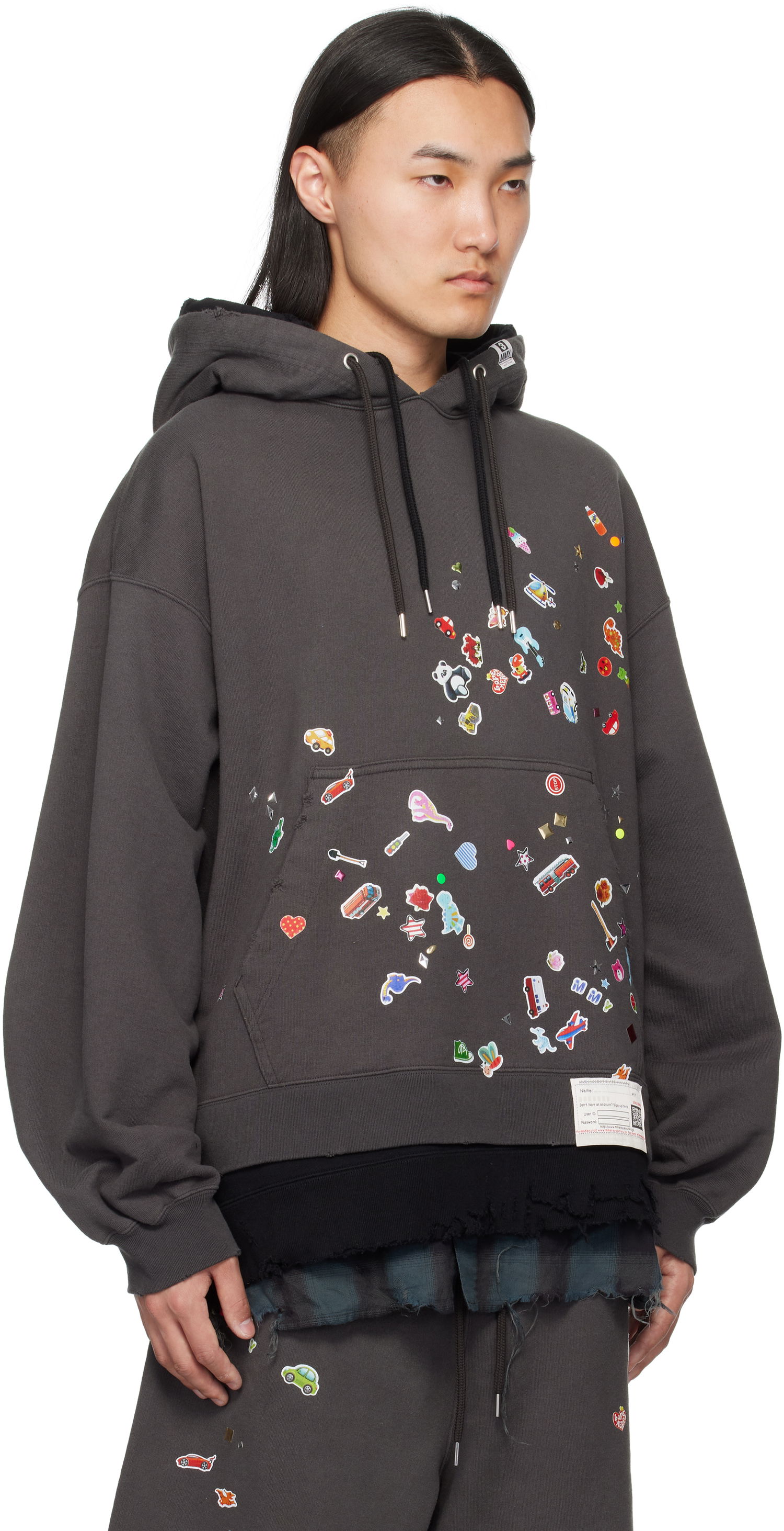 Mikina Maison MIHARA YASUHIRO Maison MIHARA YASUHIRO Triple Layered Graphic Hoodie Šedá | A14HD551, 1