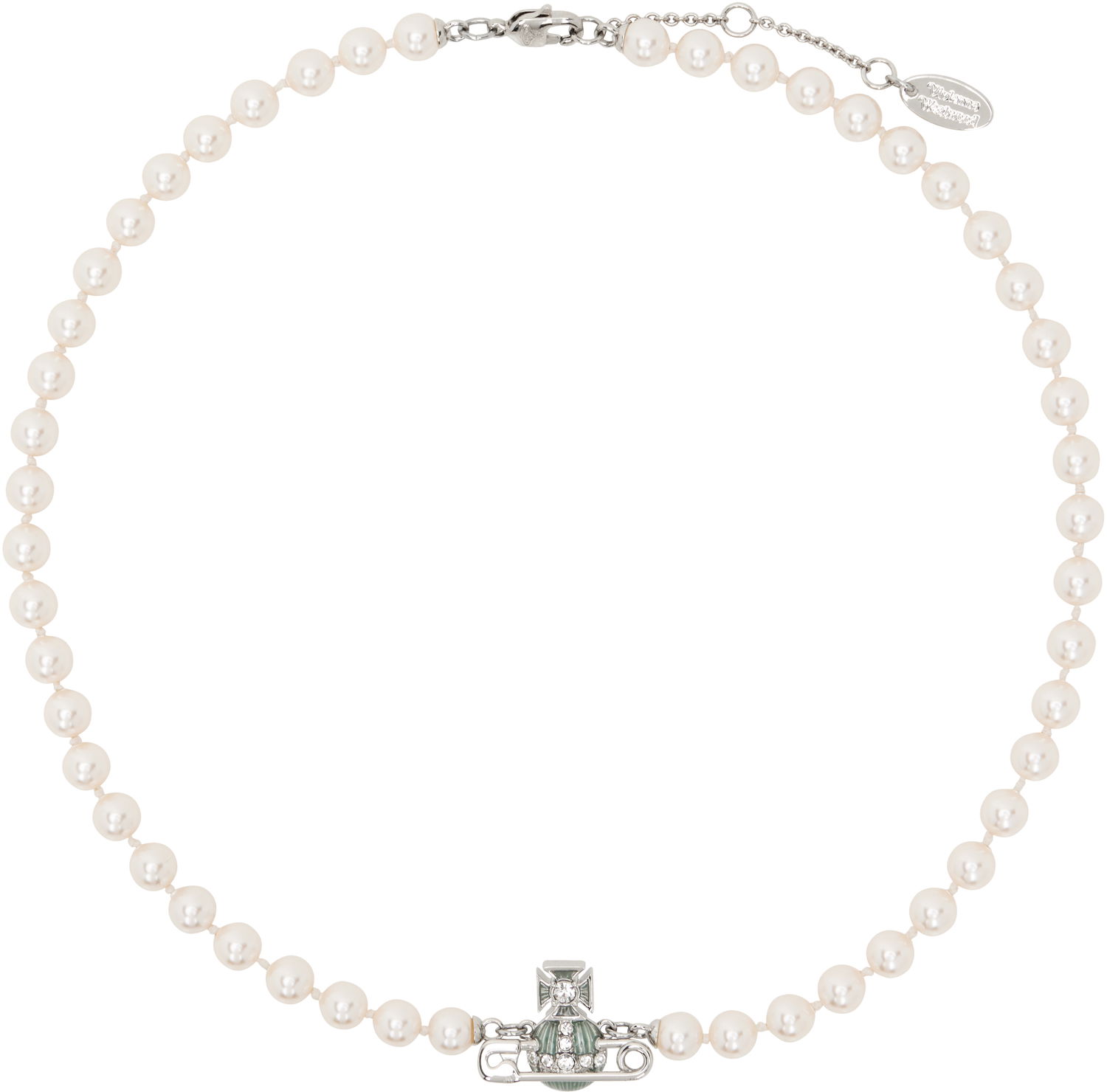 Náhrdelník Vivienne Westwood Vivienne Westwood Pearl Necklace with Safety Pin and Orb Pendant Biela | 6301011O-02P578-, 0