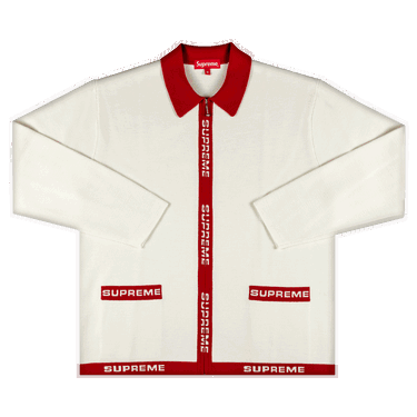 Sveter Supreme Logo Trim Zip Up Cardigan Biela | SS21SK12 WHITE, 0