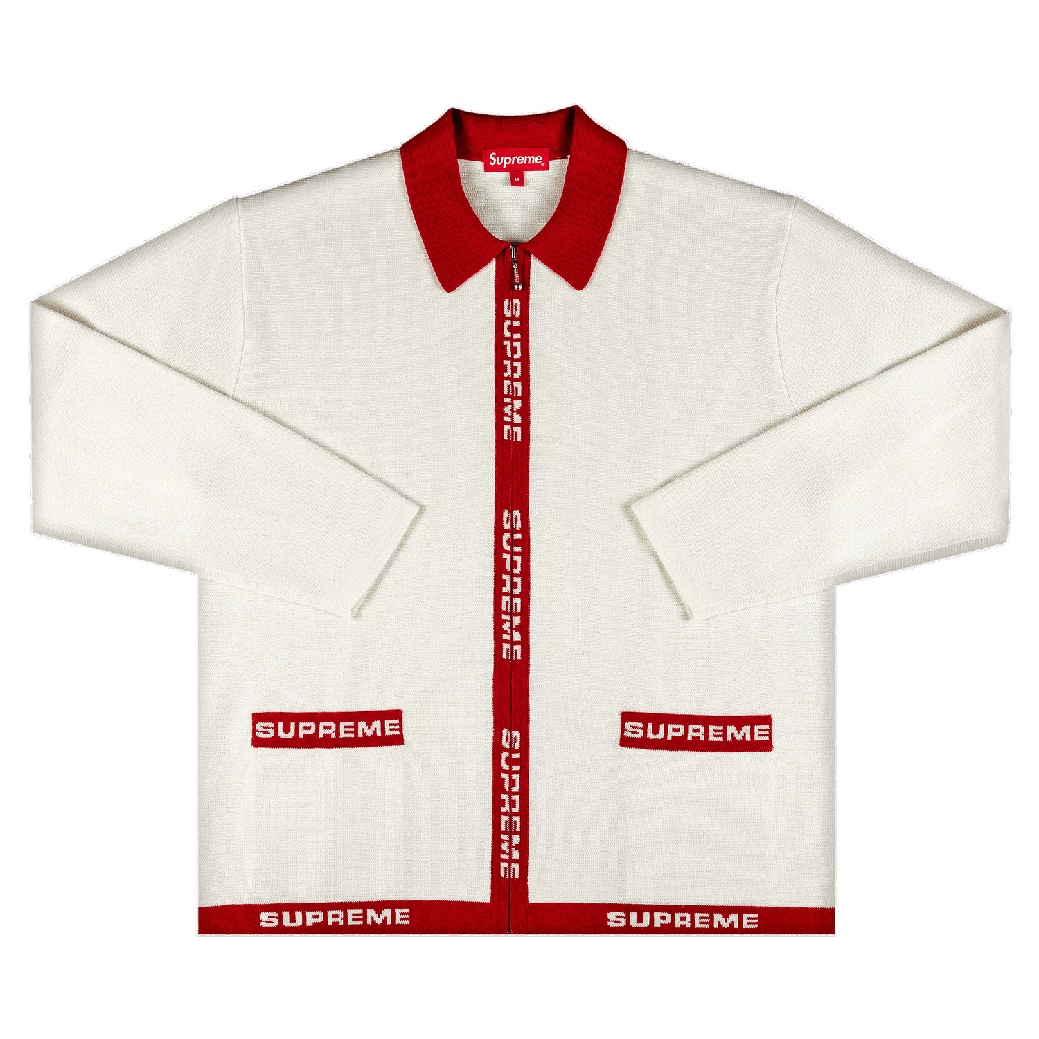 Sveter Supreme Logo Trim Zip Up Cardigan Biela | SS21SK12 WHITE, 0