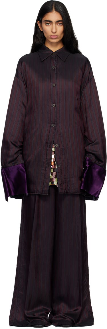 Bunda Dries Van Noten Dries Van Noten Oversized Striped Overshirt with Velvet Cuffs Vínová | 252-010770-2267, 0