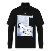 Off-White Long Sleeve Mock Neck T-Shirt with Graphic Print