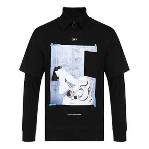 Tričko Off-White Off-White Long Sleeve Mock Neck T-Shirt with Graphic Print Čierna | OMAB027R191850081088, 0