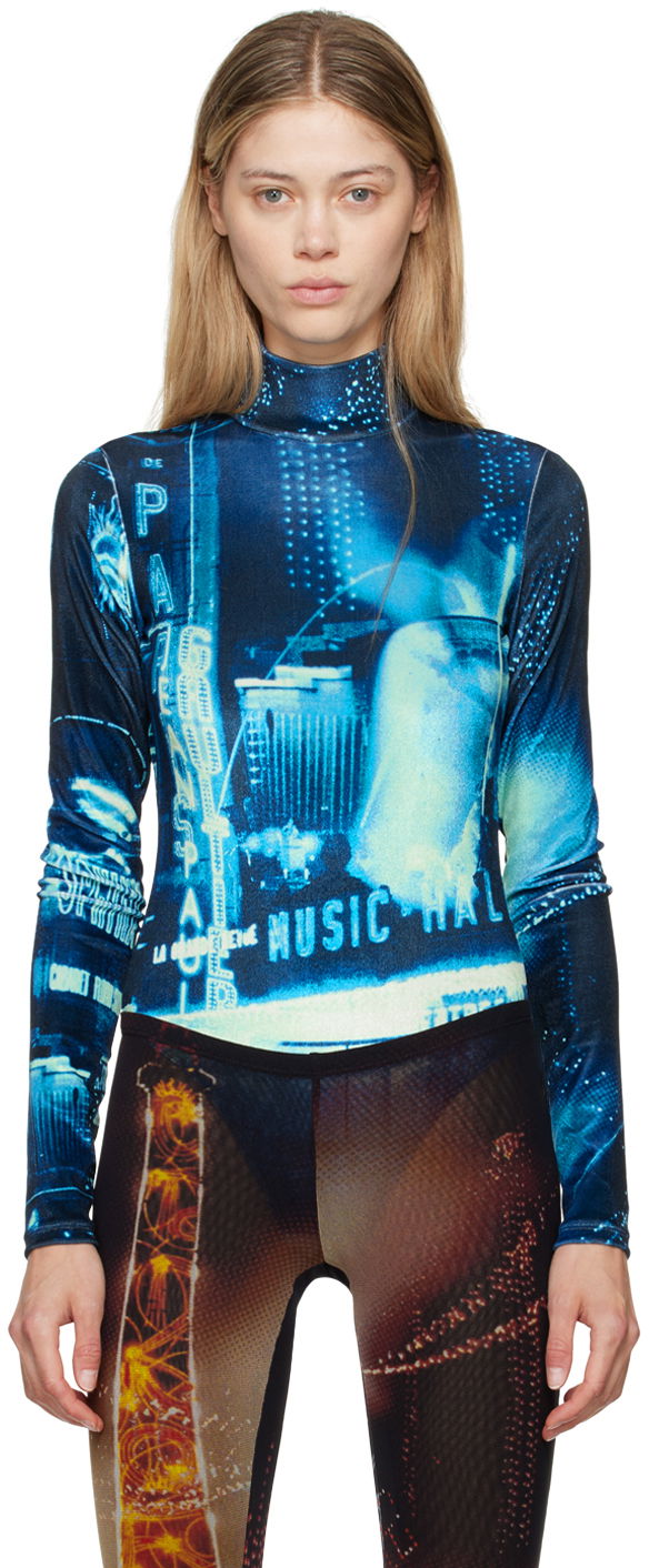 Gaultier Velvet Printed Turtleneck Bodysuit