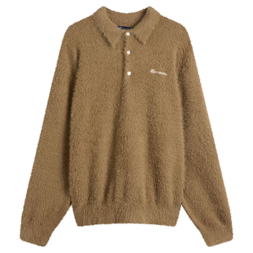 Polo tričko thisisneverthat SCT-Logo Shaggy Knit Polo, Size Large Hnedá | TN253KKNPK08-Mud