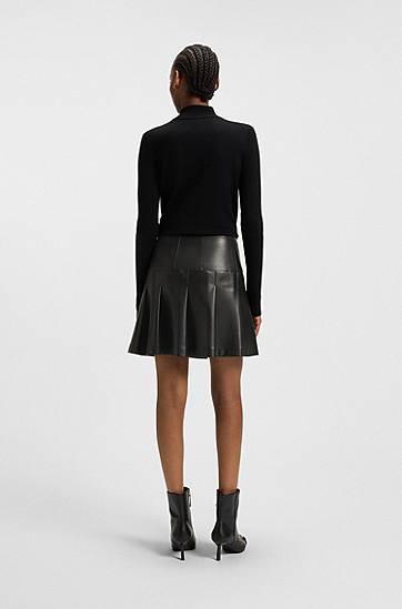 Sukňa BOSS Faux-leather mini skirt with pleats Čierna | 50550980, 1