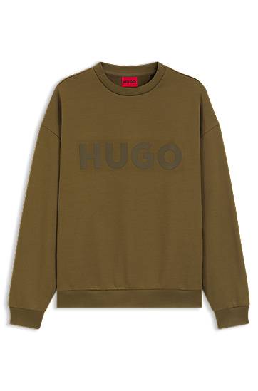 Mikina BOSS Oversized Cotton Terry Sweatshirt with Logo Print Zelené | 50538778, 0