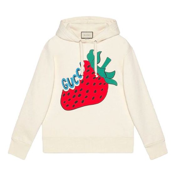 Mikina Gucci Gucci Loose Strawberry Print Hoodie Biela | 475374-XJA1R-9230