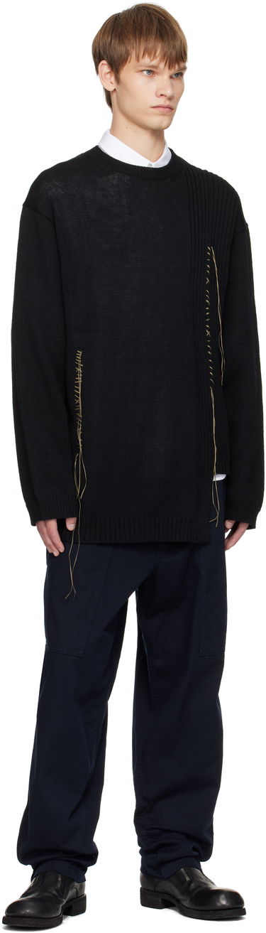 Sveter Yohji Yamamoto YOHJI YAMAMOTO Round Neck Stitch Detail Sweater Čierna | HL-K25-196, 3