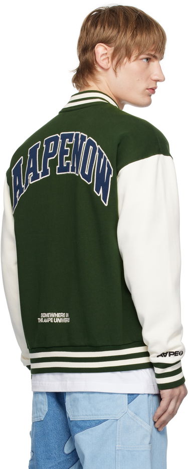 Bomber bunda AAPE by A Bathing Ape AAPE by A Bathing Ape 'AAPE NOW' Moonface Logo Baseball Jacket Zelené | AAPSWMB328XXNGRD, 2