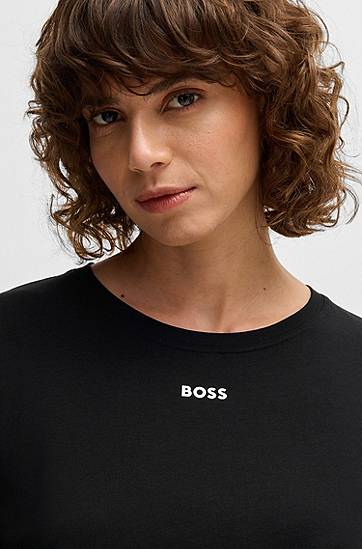 Tričko BOSS BOSS Stretch-Cotton Long-Sleeved T-Shirt with Logo Čierna | 50510326, 1