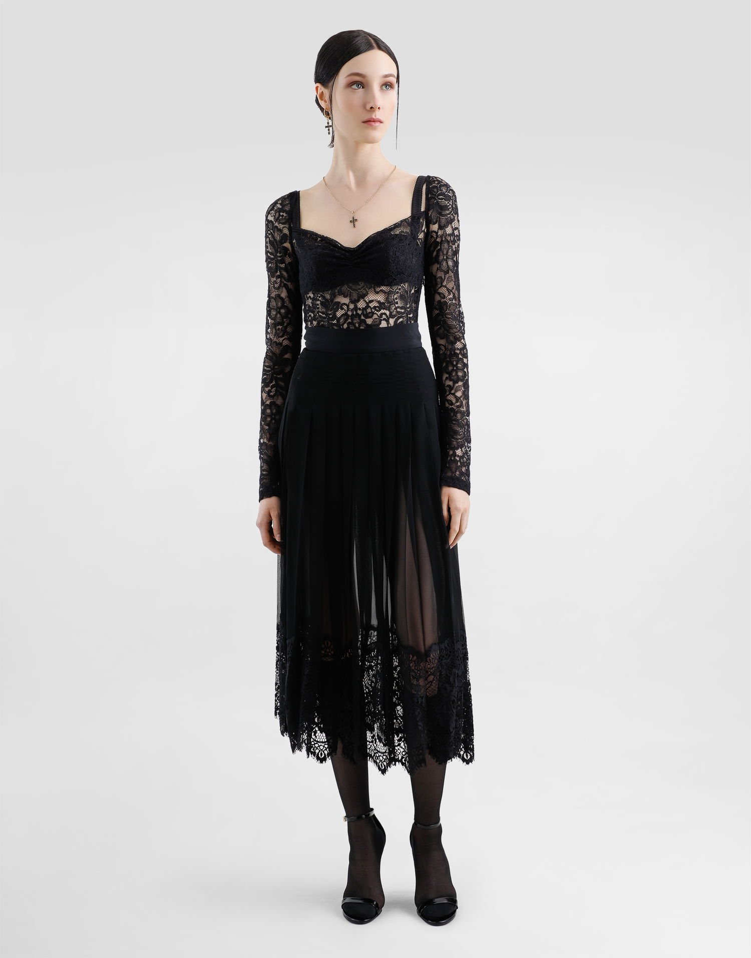 Košeľa Dolce & Gabbana Dolce & Gabbana Floral Lace Top with Sweetheart Neckline Čierna | F7AN2THLUAHN0000, 1