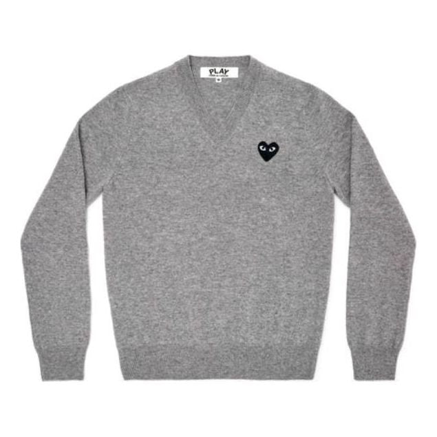 Sveter Comme des Garçons V-Neck Sweater With Black Emblem Šedá | AZ-N018-051-2
