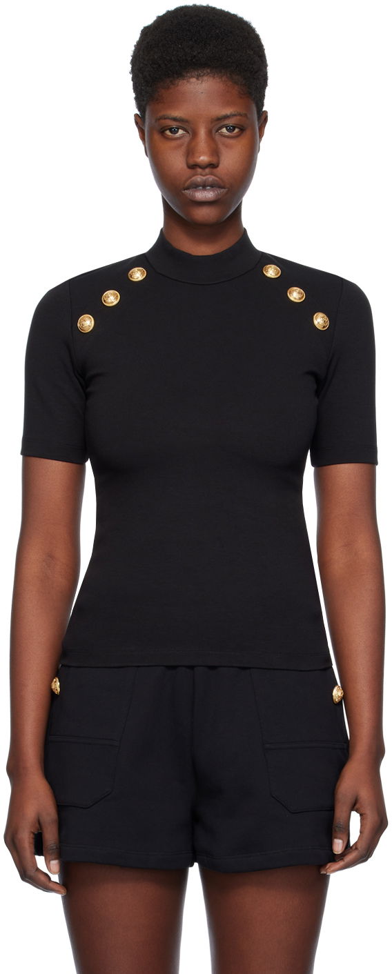 Tričko Balmain Mock Neck T-Shirt Čierna | CF1EF090JH30