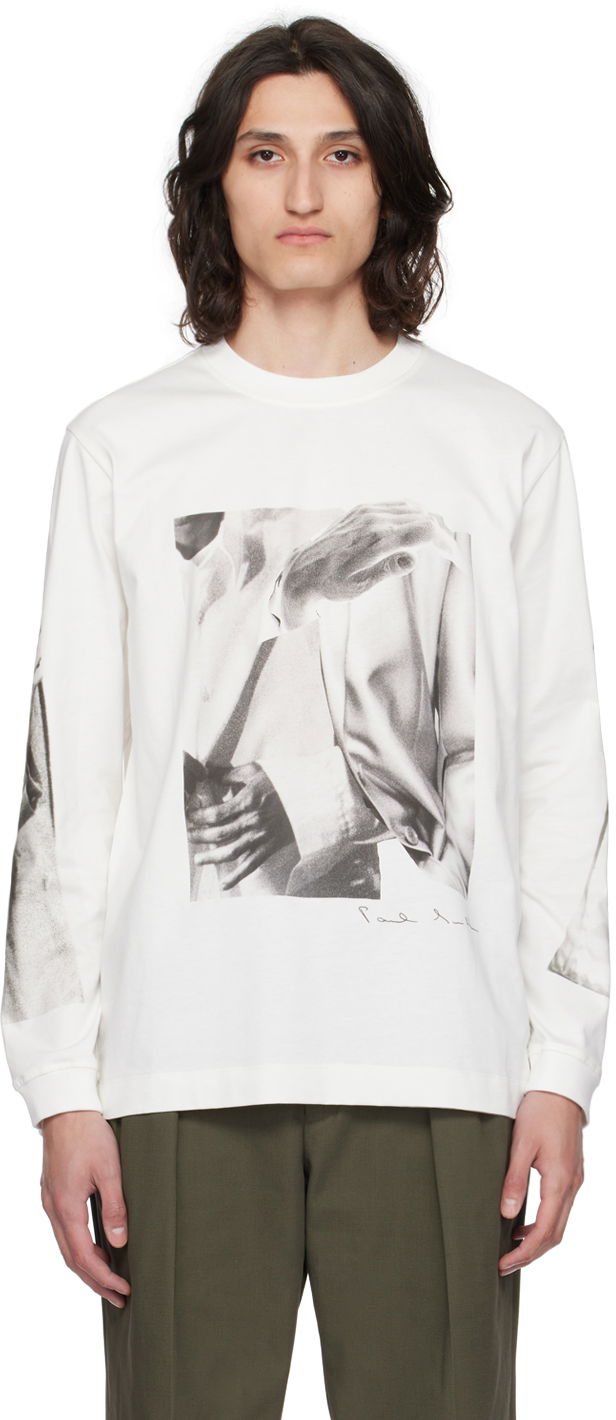 Tričko Paul Smith Paul Smith Printed Long Sleeve T-Shirt Biela | M1R-882Y-MP4305-01, 0
