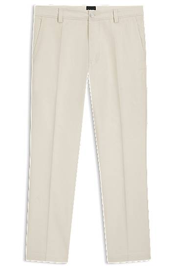 Nohavice BOSS Straight-fit Cotton-blend Twill Trousers Béžová | 50551426