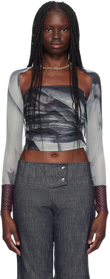 Tielko Miaou Miaou Iris Print Long Sleeve Cropped Top Šedá | 7112PM2FTR, 0