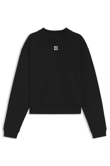 Sveter BOSS Relaxed Fit Cotton Terry Sweatshirt with Stacked Logo Čierna | 50527463, 0