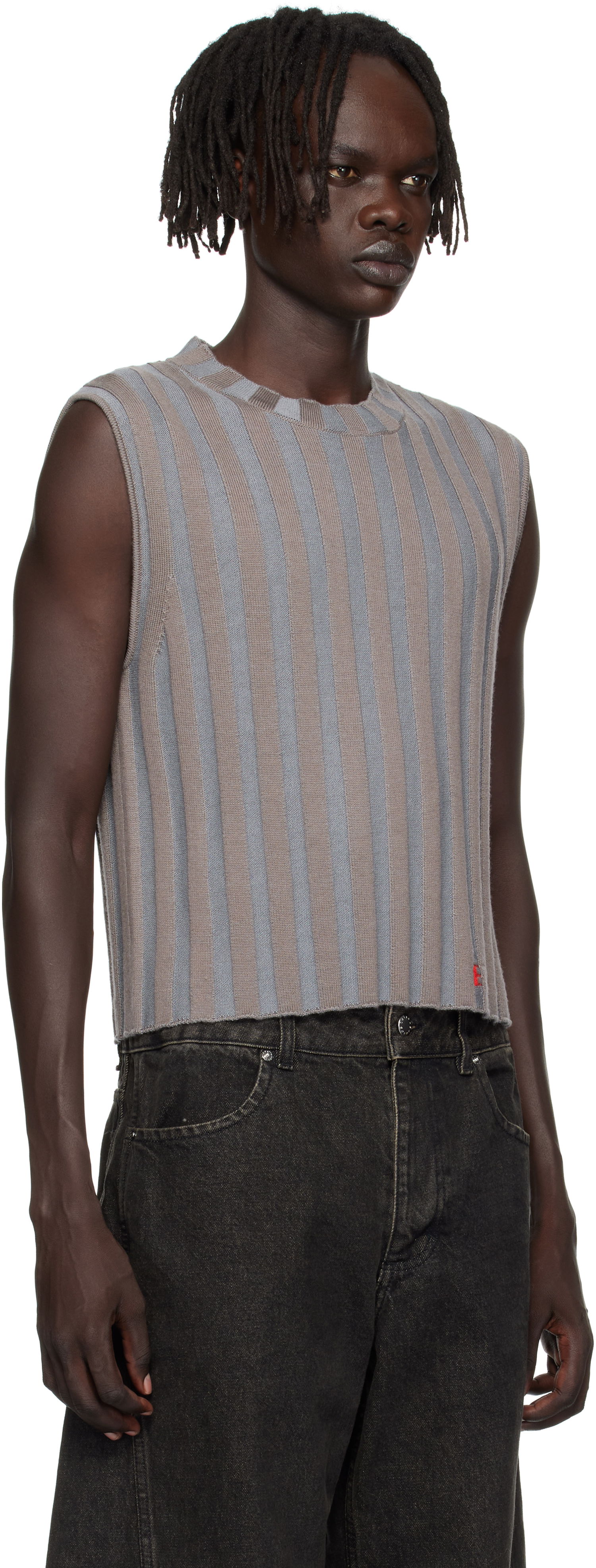 Sveter Eckhaus Latta Eckhaus Latta Ribbed Knit Vest Šedá | 8025-EL-PF25-H, 1