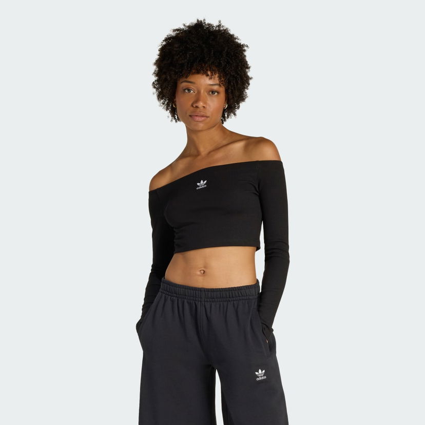 Crop Top adidas Performance ESSENTIALS Rib Off Shoulder Long Sleeve Crop Top Čierna | KE3150