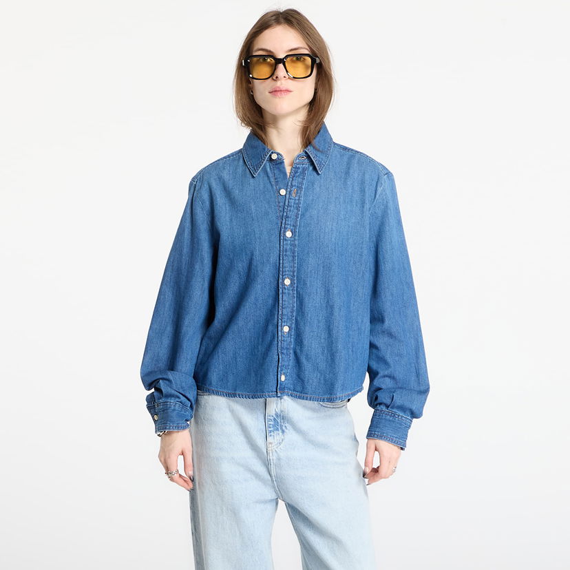 Košeľa CALVIN KLEIN Cropped Long Sleeve Shirt Modrá | LV047E902G YYK
