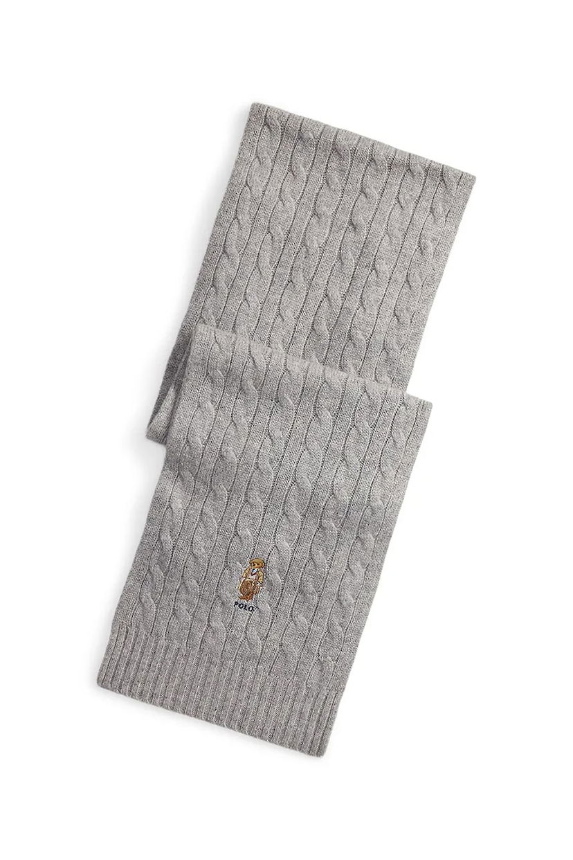 Šál Polo by Ralph Lauren Cable-Knit Wool Scarf with Polo Bear Appliqué Šedá | 449P08823