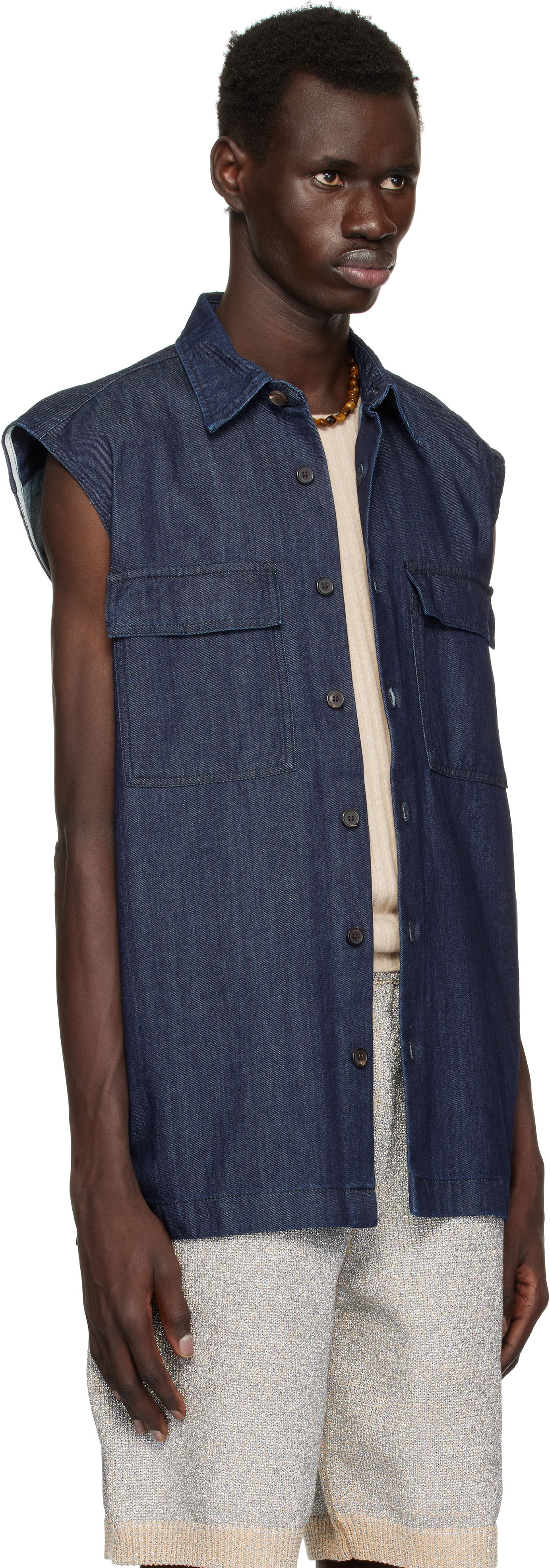 Košeľa Dries Van Noten Dries Van Noten Sleeveless Denim Shirt Modrá | 251-020728-1553, 1