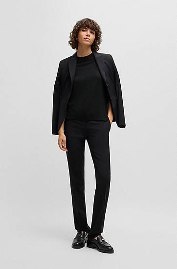 Tričko BOSS Merino Wool Knit T-Shirt Čierna | 50492857, 1