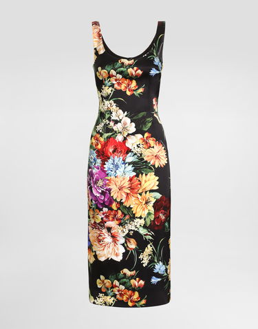 Šaty Dolce & Gabbana Dolce & Gabbana Flower-Print Satin Sheath Dress Čierna | F6EAWTFSIB3HN5PC, 0
