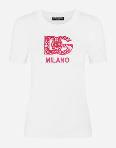 Tričko Dolce & Gabbana Jersey T-shirt With Dg Logo Patch Biela | F8N08ZGDBVXS8400, 0