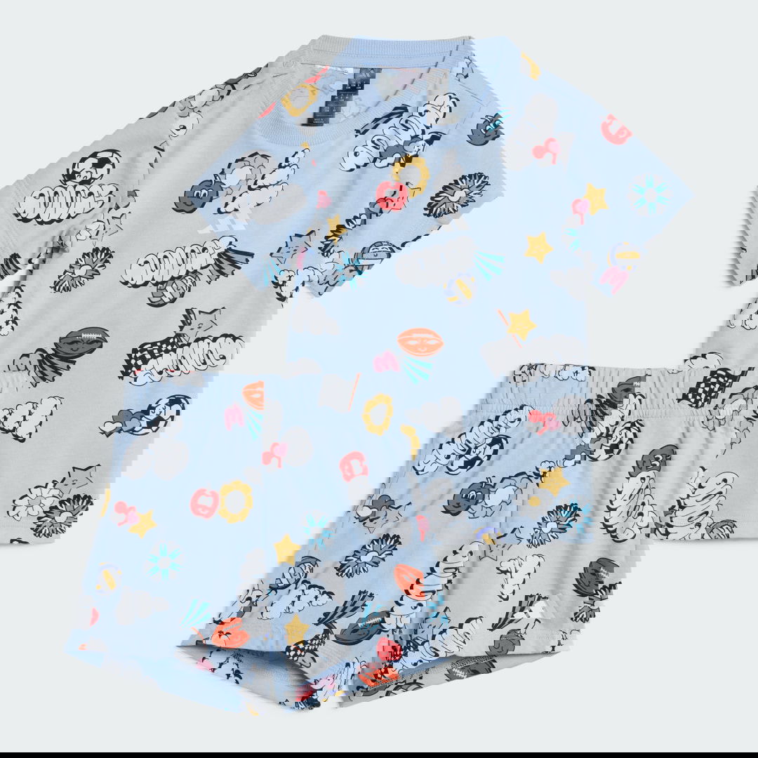 Súprava adidas Performance Seasonal Essentials Fun Allover Print T-Shirt and Shorts Set Modrá | JD0062, 0