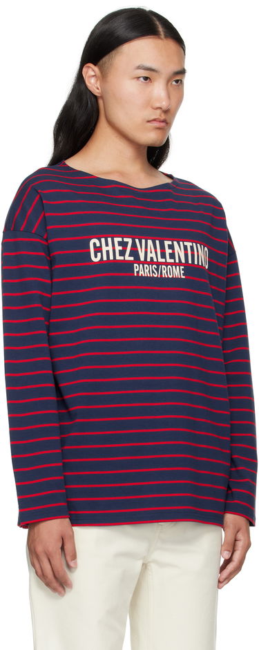 Tričko Valentino Valentino 'Chez Valentino' Print Long Sleeve T-Shirt Navy | 7V3MG16RAYJ, 1