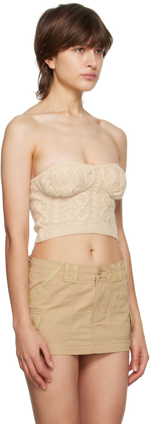 Crop Top GUIZIO Guizio Cable Knit Strapless Tube Top Béžová | DGF22C104_CRM, 1