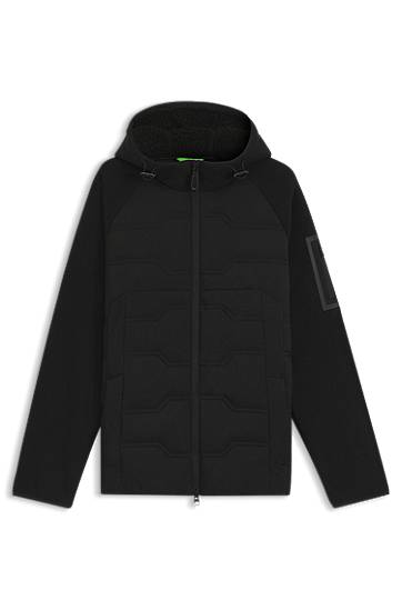 Bunda BOSS Water-repellent Hybrid Jacket with Quilting and Teddy Fleece Čierna | 50544566, 0