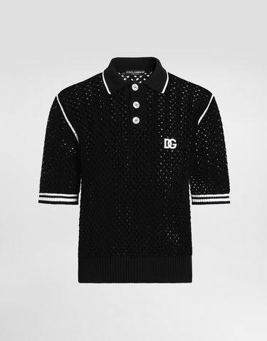 Polo tričko Dolce & Gabbana Dolce & Gabbana Crochet Effect Polo Shirt Čierna | GXZ94ZJBCHEN0004, 0