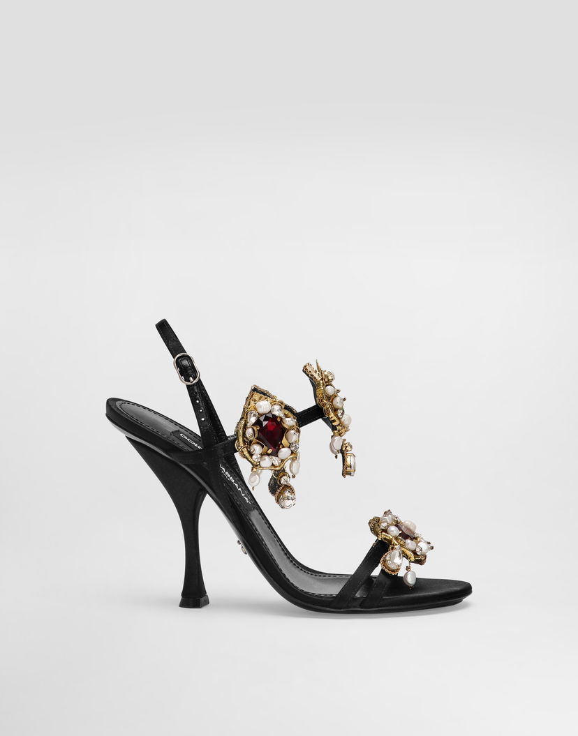 Doplnky Dolce & Gabbana Dolce & Gabbana Embroidered Satin Sandals Čierna | CR1934AX85280999