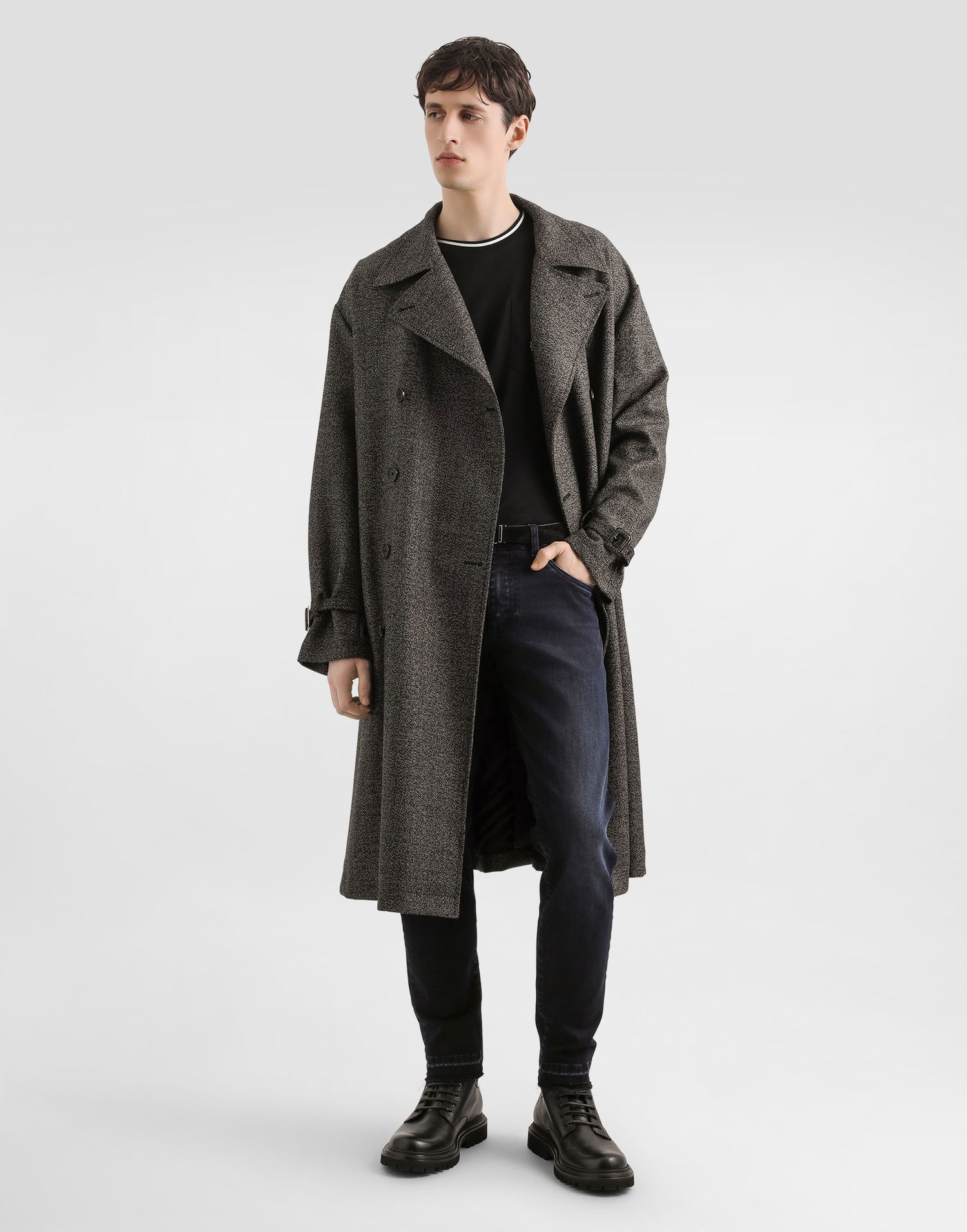 Trenčkot Dolce & Gabbana Dolce & Gabbana Double-breasted Wool Trench Coat Šedá | G052KTFM2G4S8031, 1