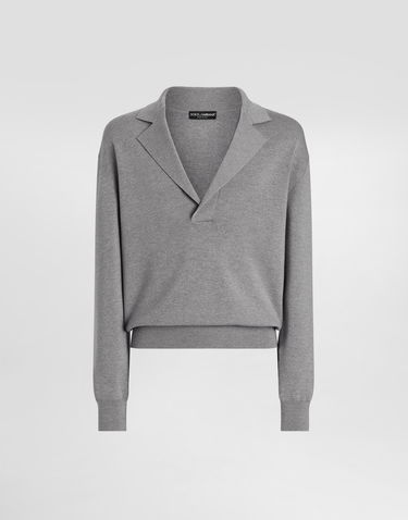 Sveter Dolce & Gabbana Dolce & Gabbana Wool V-neck Sweater Šedá | GXY37ZJCVWWN0634, 0