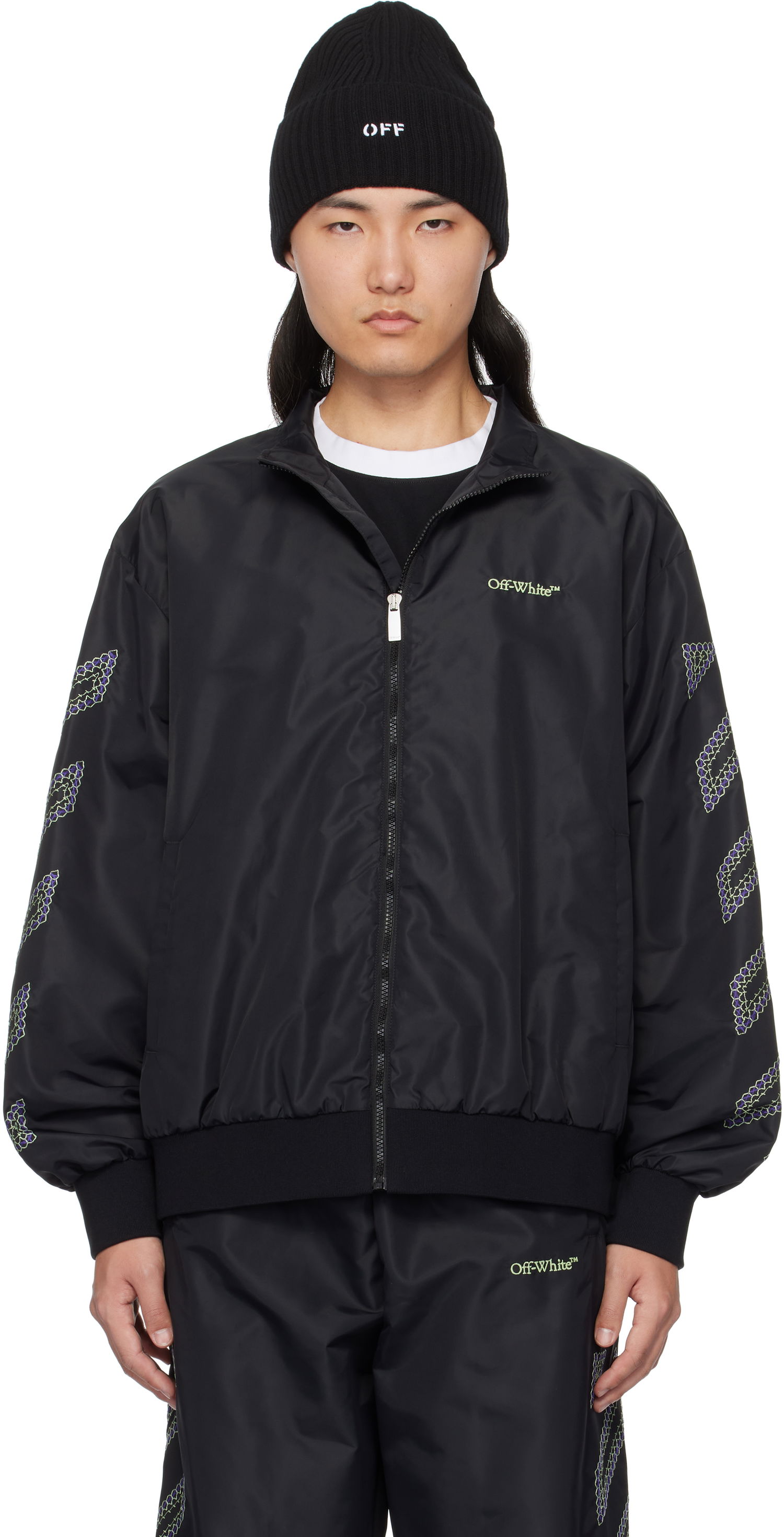 Bomber bunda Off-White Off-White Diag Outline Nylon Track Jacket Čierna | OMBD05CS25FAB0011050, 0