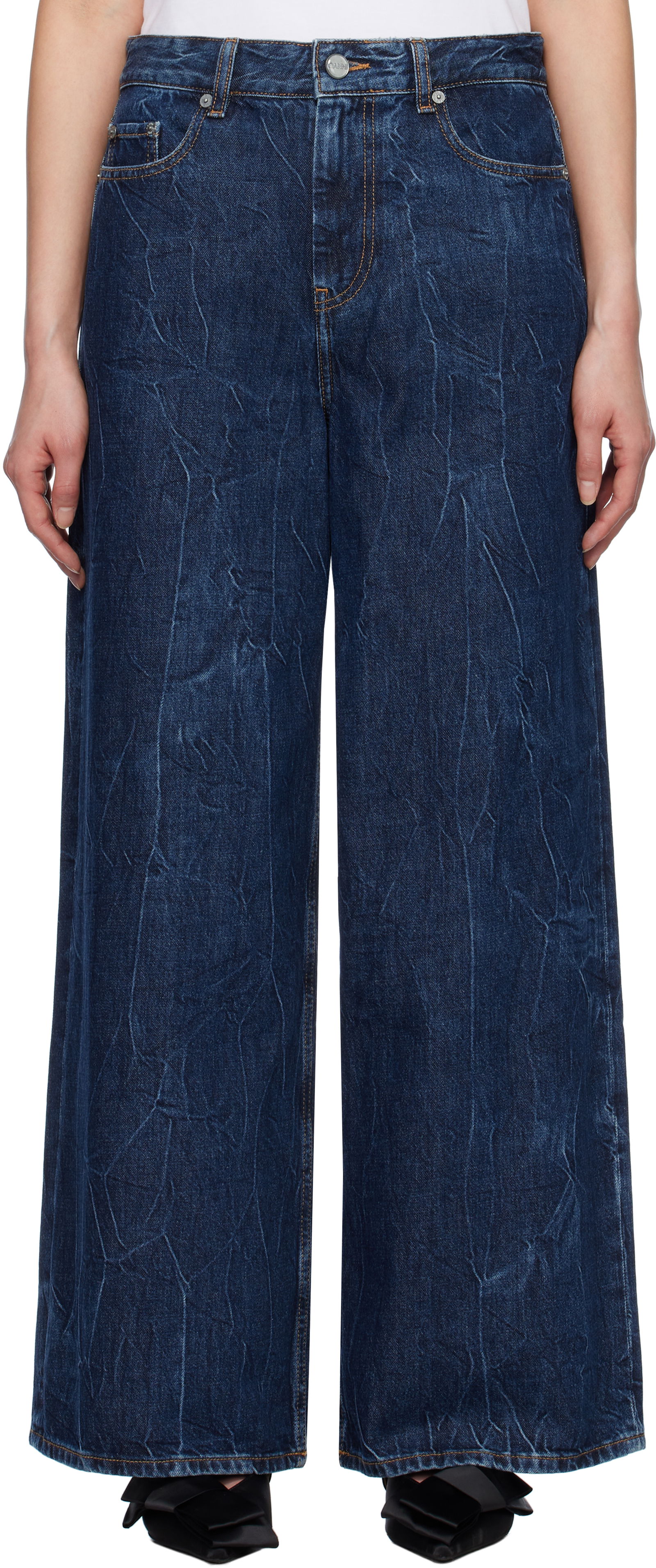 GANNI Crinkled Future Denim Marri Wide-Leg Jeans