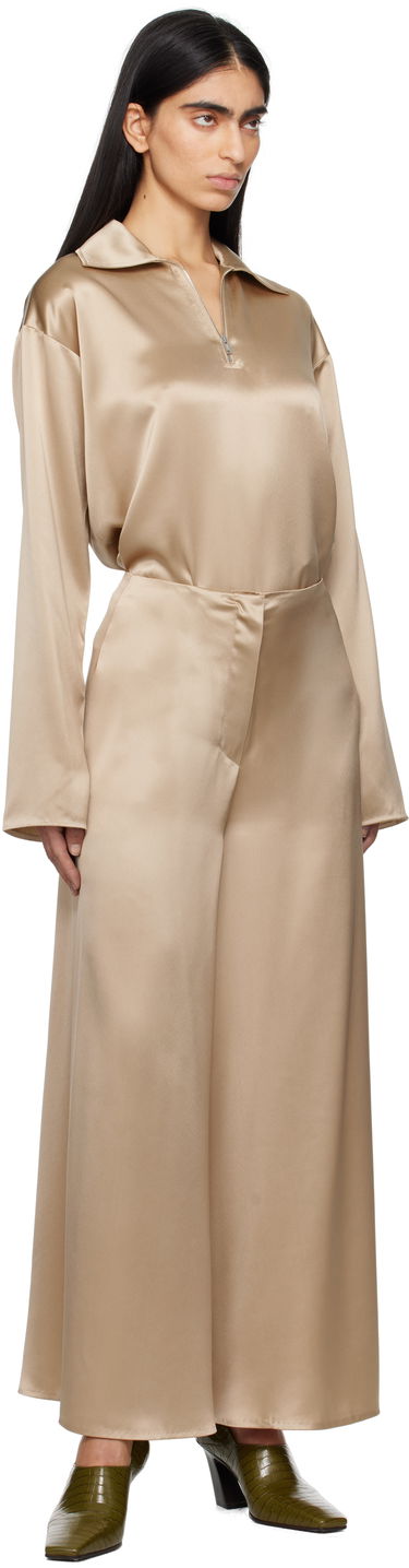 Nohavice Nanushka Nanushka Zaniah Satin Wide-Leg Trousers Béžová | NW25RSPA02872, 3
