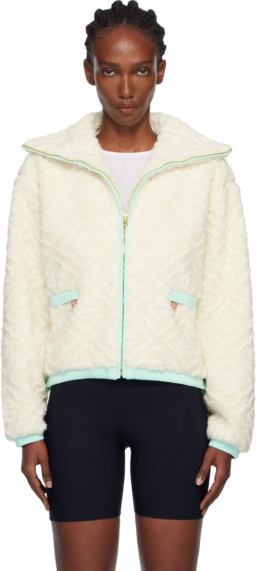 Bunda Casablanca Monogram Jacquard Fleece Jacket Biela | WPF25-JK-390-01