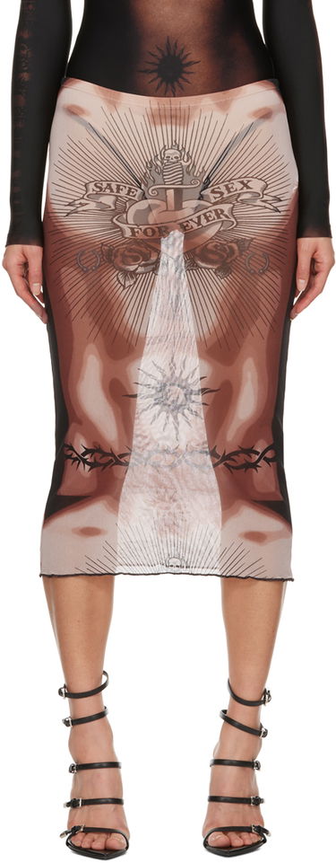 Sukňa Jean Paul Gaultier Jean Paul Gaultier 'Safe Sex Forever' Print Mesh Midi Skirt Hnedá | 23/15-F-JU065-T538-636000, 0