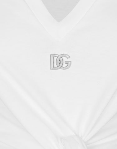 Crop Top Dolce & Gabbana Jersey T-shirt With Dg Logo And Knot Detail Biela | F8U06TFU7EQW0800, 3